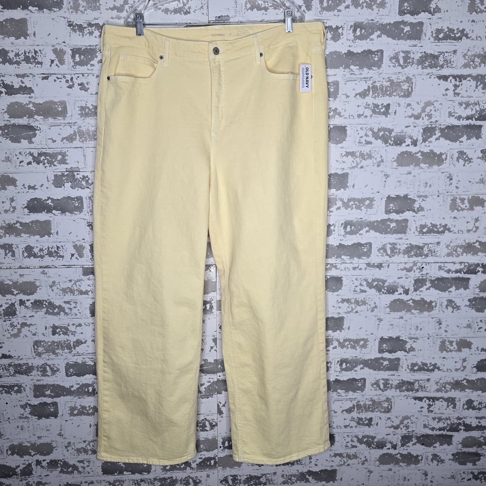 NWT Old Navy Jeans Womens 18 Pale Yellow Extra High Rise Sky-Hi Wide Leg Stretch